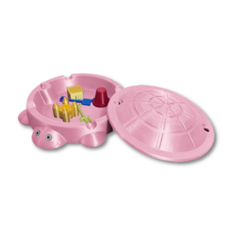 Sandbox sensoriel rose avec accessoires colorés