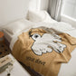 Plaid en fourrure synthétique beige avec motif oiseau blanc