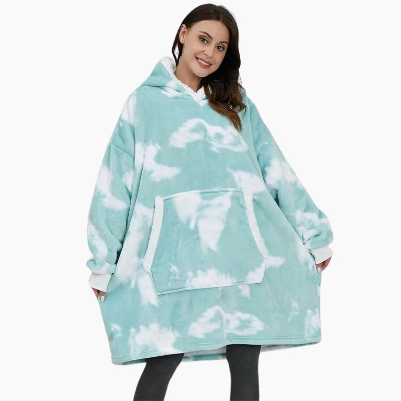 Personne portant le plaid vert avec capuche et manches