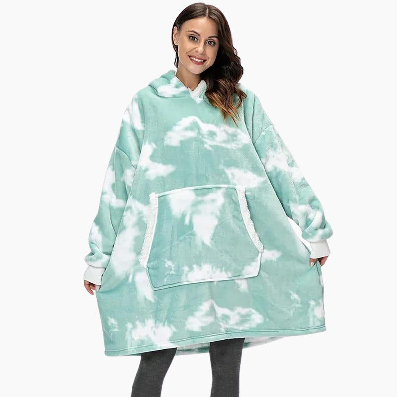 Plaid vert à manches avec capuche et poche kangourou