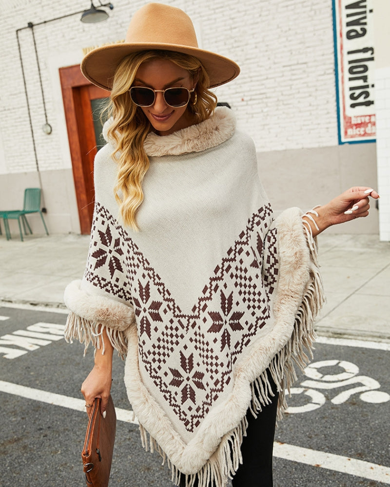 Poncho ethnique avec bordures en Pilou Pilou, vue de face