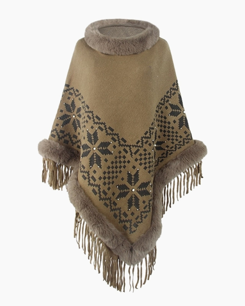 Vue arrière du poncho montrant les motifs et le col