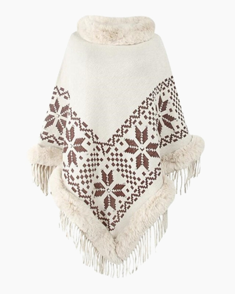 Détail des motifs ethniques sur le poncho, gros plan