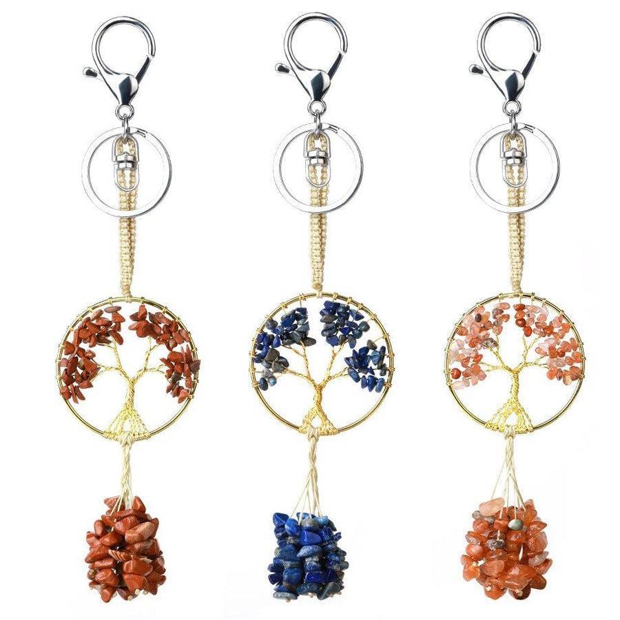Porte-clés arbre de vie en œil de tigre brillant