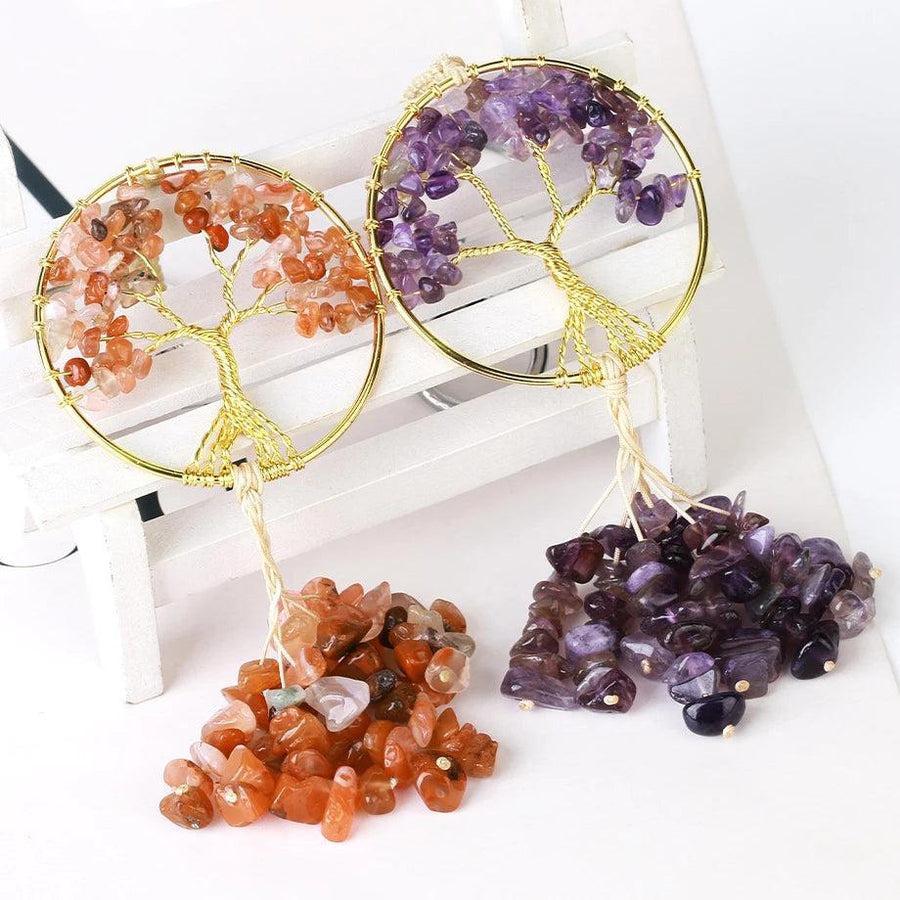 Porte-clés avec arbre de vie en métal et perles colorées
