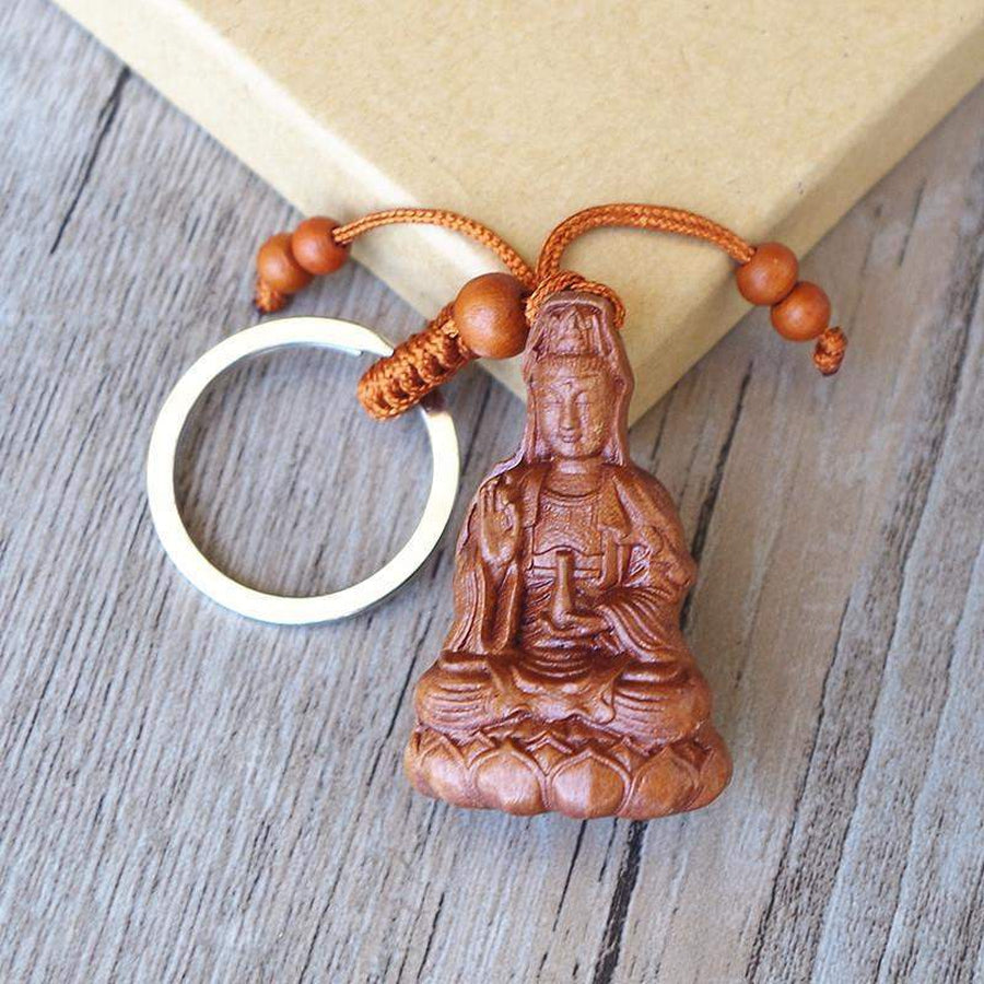 Détail du Bouddha Bodhisattva en bois de rose sur porte-clés
