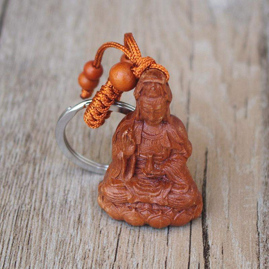 Vue d'ensemble du porte-clés Bouddha en bois de rose