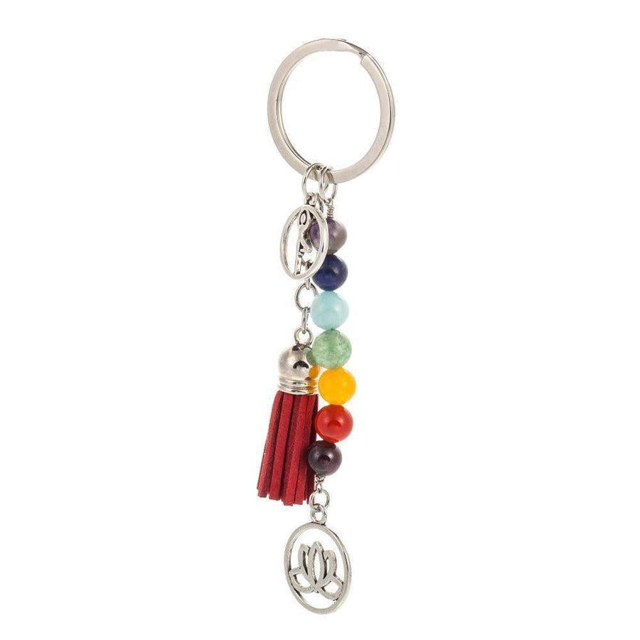 Porte-clés avec pierres colorées représentant les 7 chakras