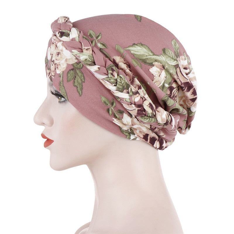 Turban rose à motifs avec serre-tête intégré