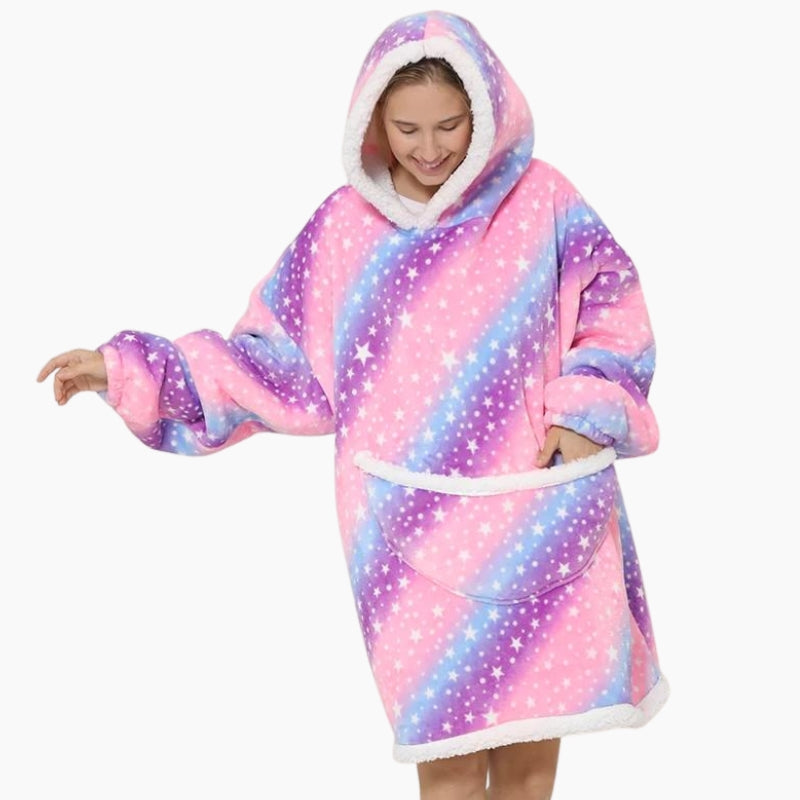Pull étoilé en Pilou Pilou avec capuche et poche kangourou