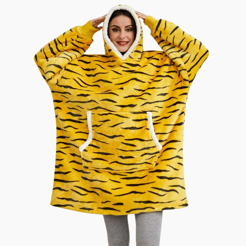 Pull plaid en Pilou Pilou motif tigre jaune et noir