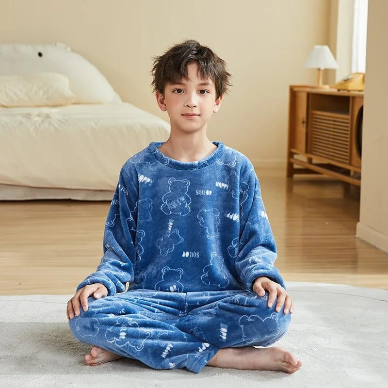 Pyjama bleu en polaire pour garçon avec motifs ludiques