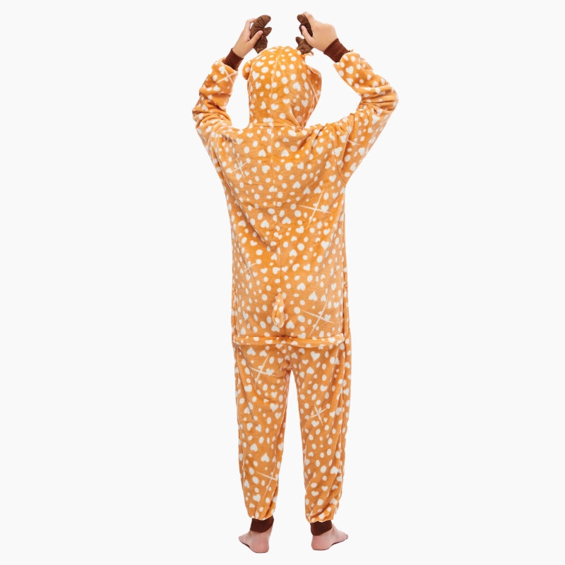 Pyjama renne enfant en polaire avec capuche et bois