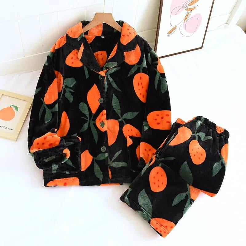 Pyjama noir à motifs en Pilou Pilou polaire pour femme