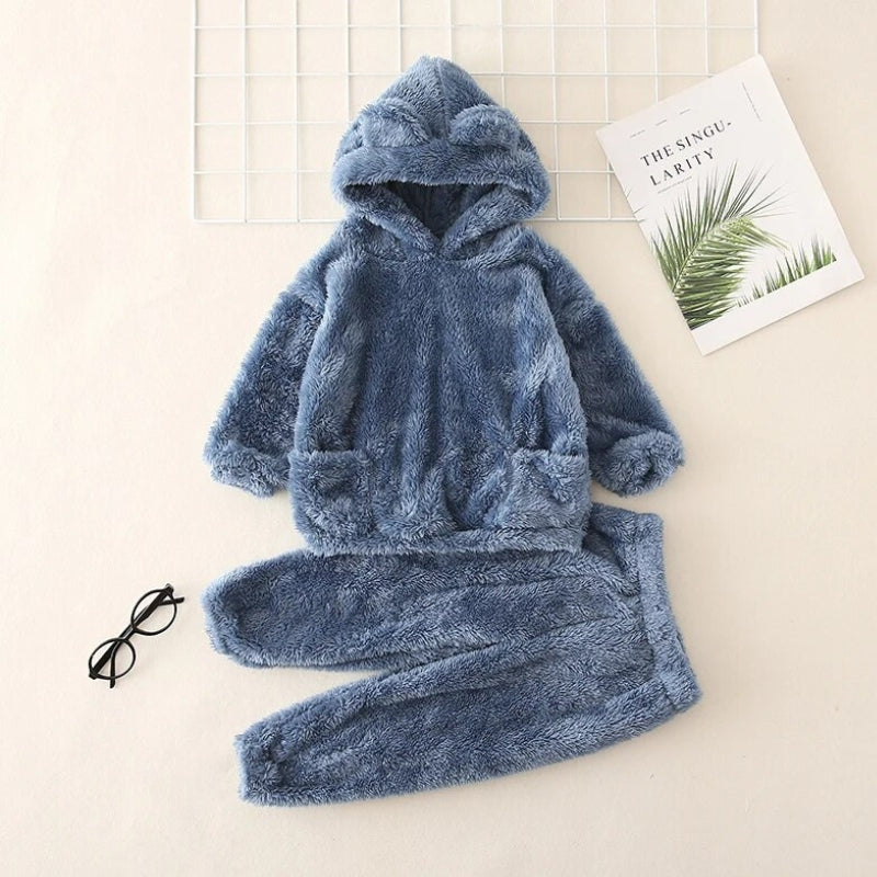 Ensemble pyjama bébé flanelle, capuche et bas assortis