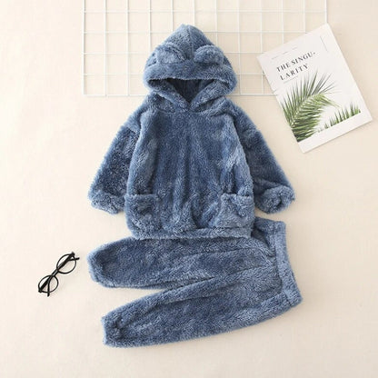 Ensemble pyjama bébé flanelle, capuche et bas assortis
