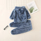 Pyjama bébé bleu marine en flanelle avec capuche ourson