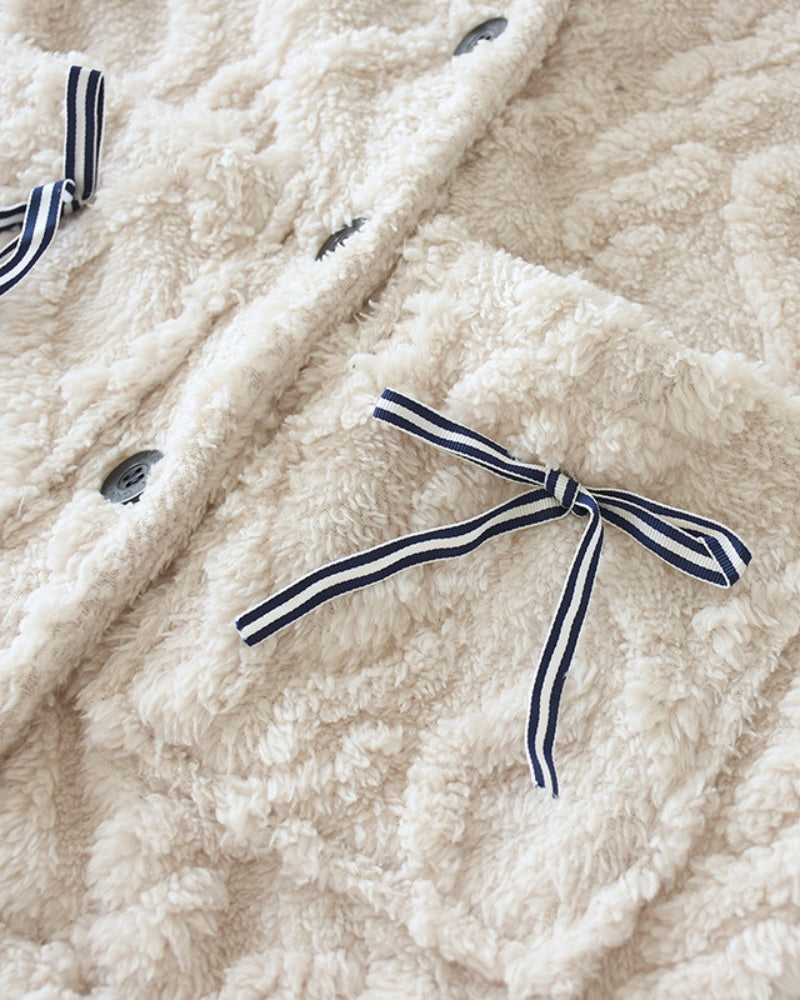 Ensemble pyjama flanelle crème et beige avec boutons