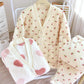 Ensemble pyjama flanelle crème, motifs cœurs, deux poches pratiques