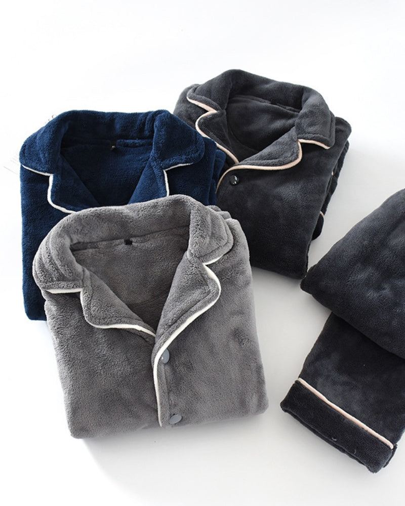 Pyjama gris homme avec col replié et boutons