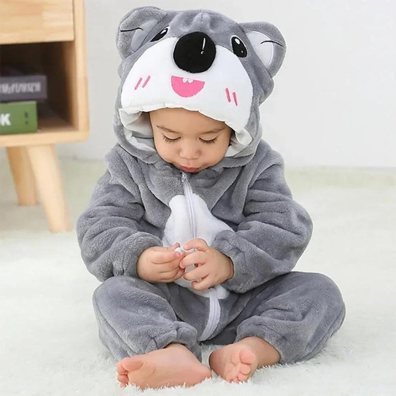 Pyjama bébé gris style koala avec capuche et oreilles en peluche