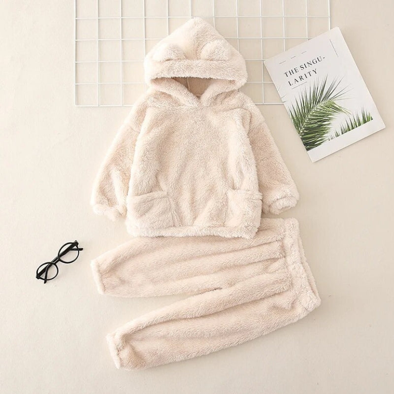 Ensemble pyjama crème pour bébé, capuche et pantalon visibles