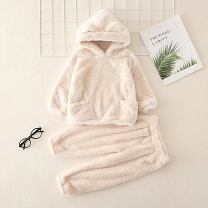 Ensemble pyjama crème pour bébé, capuche et pantalon visibles
