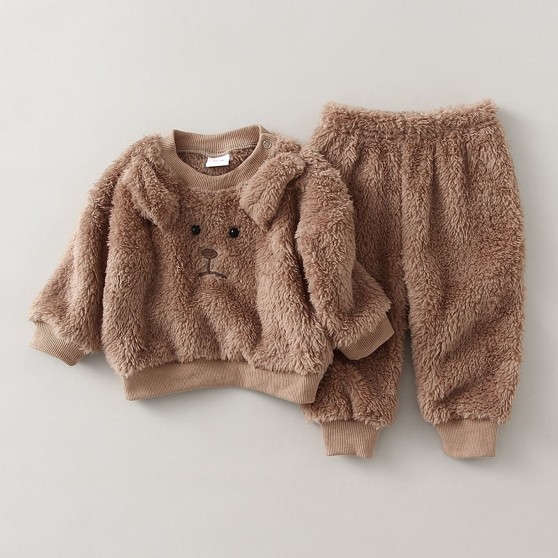 Pyjama enfant blanc en polaire, motif animal sur le torse