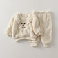 Ensemble pyjama polaire marron pour enfant, motif lapin