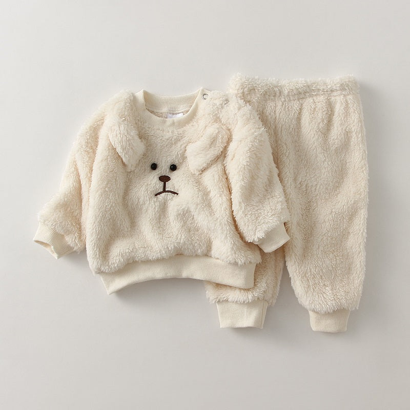 Ensemble pyjama polaire marron pour enfant, motif lapin