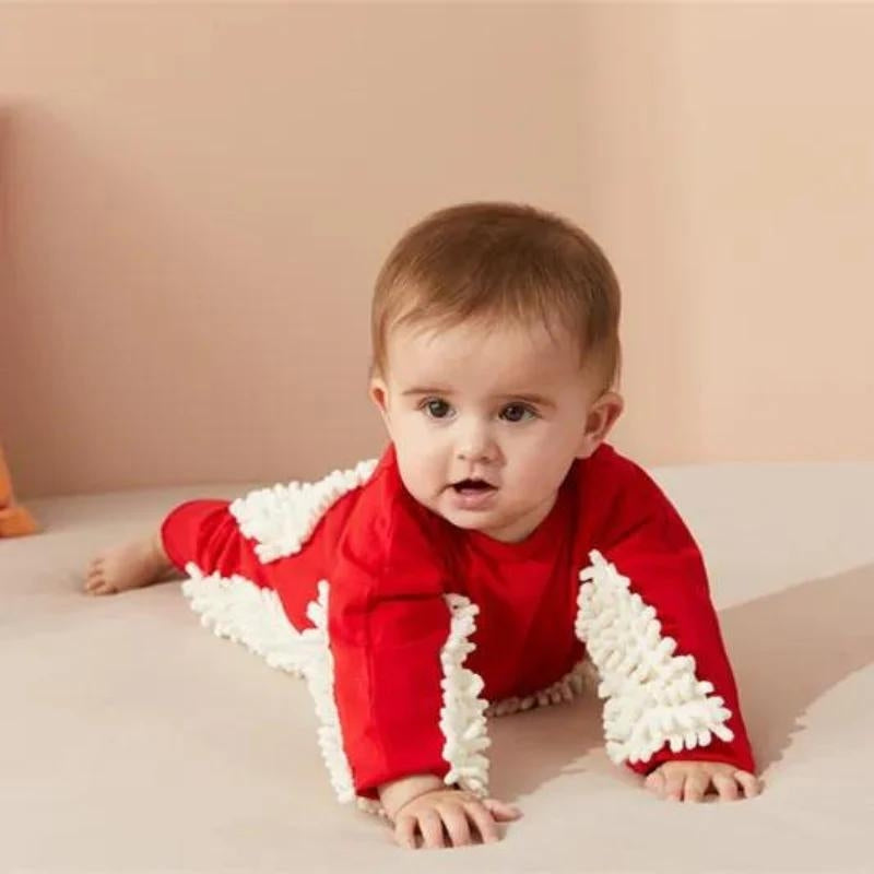Pyjama bébé bleu avec franges serpillère sur manches et jambes