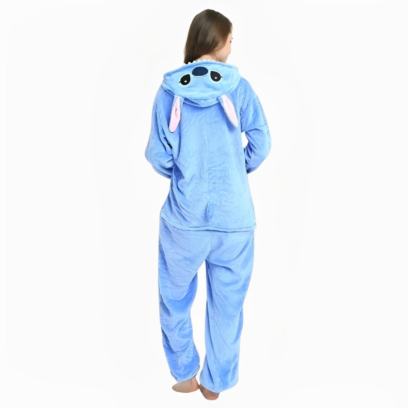 Vue de dos du pyjama Stitch rose, capuche abaissée