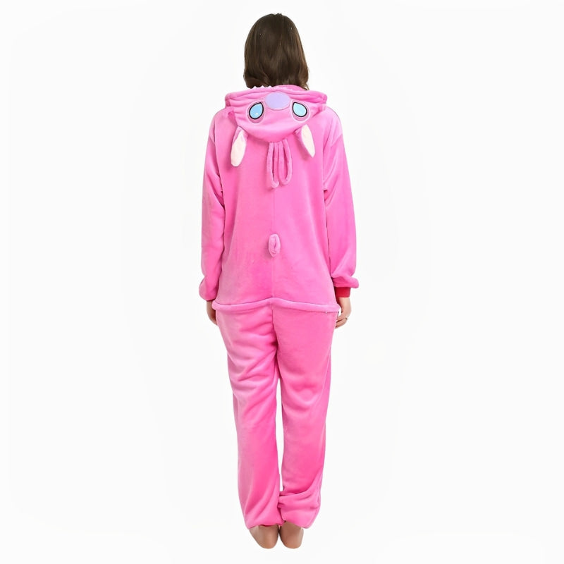 Pyjama Stitch rose, fermeture éclair visible à l'avant