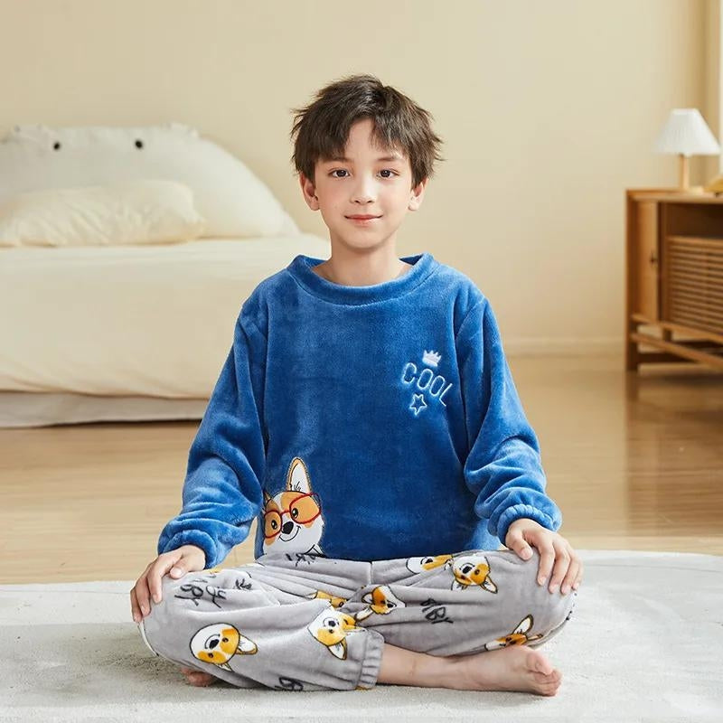 Pyjama garçon en polaire avec motifs renards kawaii