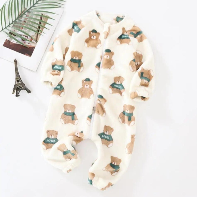 Pyjama bébé blanc en velours avec motifs ours bruns