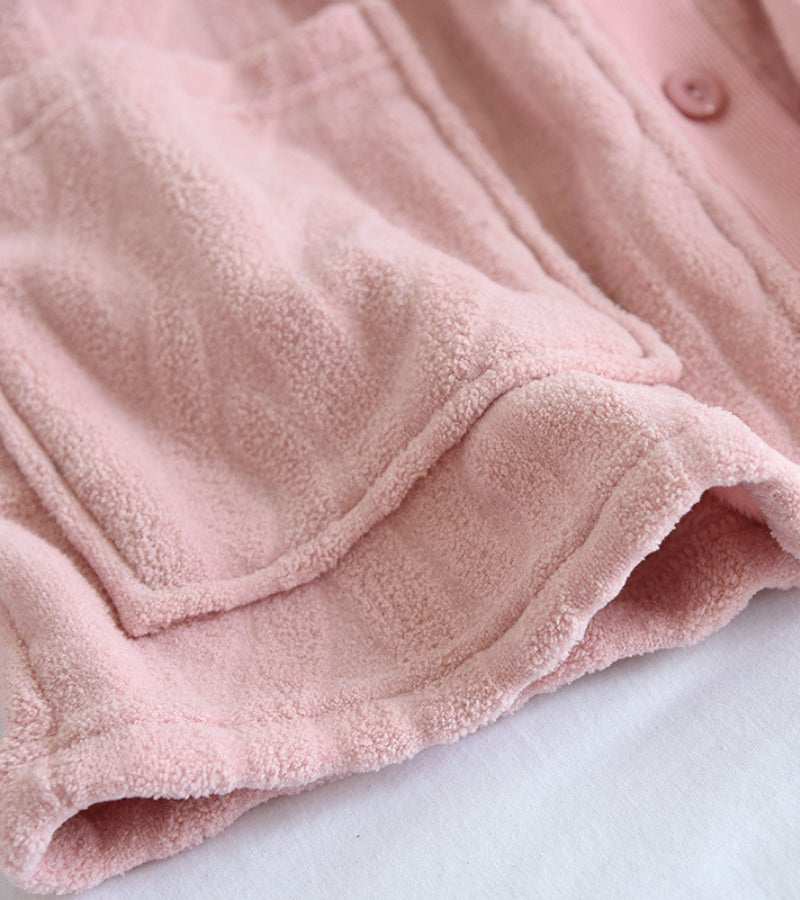 Ensemble pyjama rose en velours, manches longues