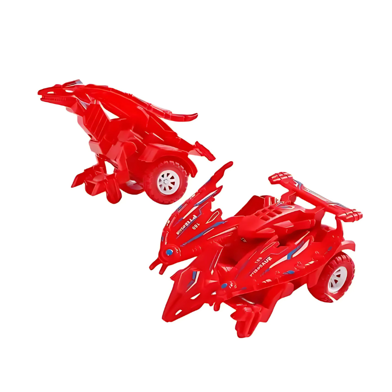 Ptérosaure rouge en mode voiture transformée