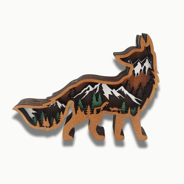 Veilleuse renard illuminée, ambiance apaisante en bois