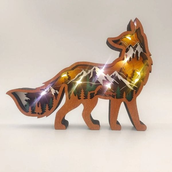 Veilleuse en bois renard avec lumière LED douce