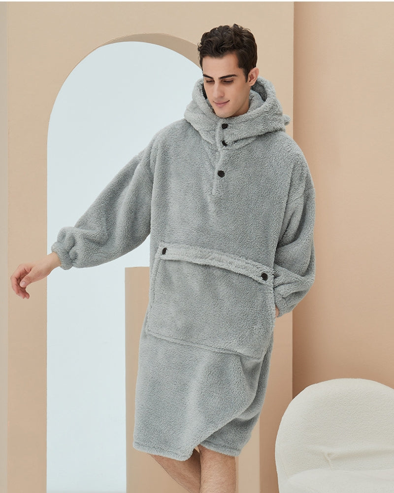 Robe de chambre grise avec capuche et oreilles amusantes