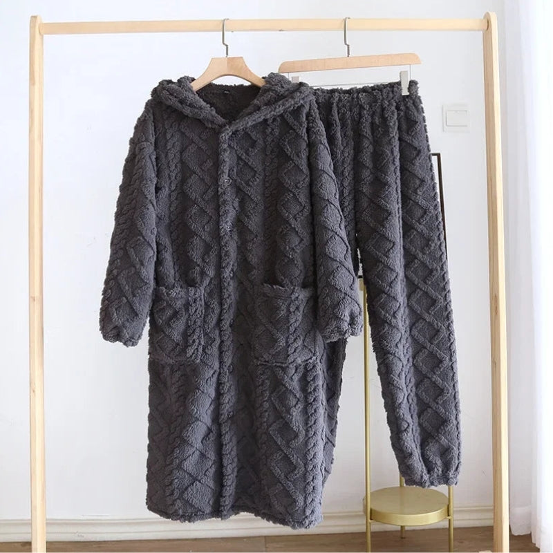 Robe de chambre en laine gris anthracite avec ceinture