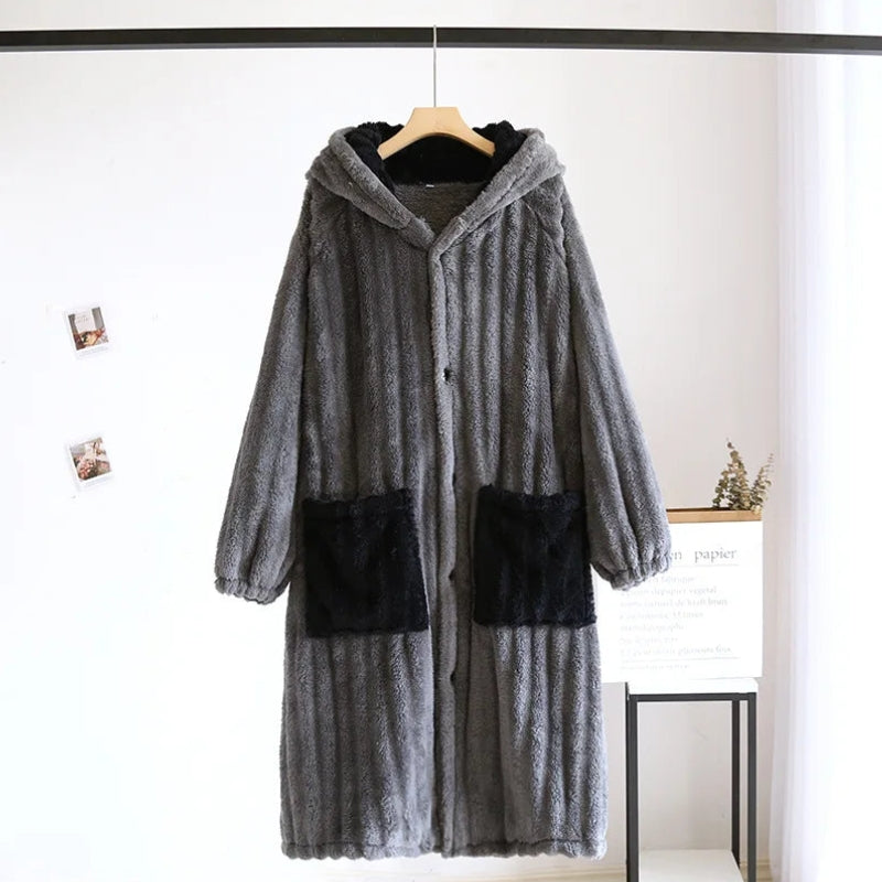 Robe de chambre homme en Pilou Pilou gris anthracite