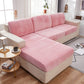 Housse en velours rose sur coussin de canapé