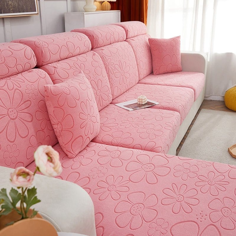 Vue latérale de la housse polaire ajustée sur un coussin