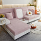 Vue latérale d'un coussin avec housse polaire rose
