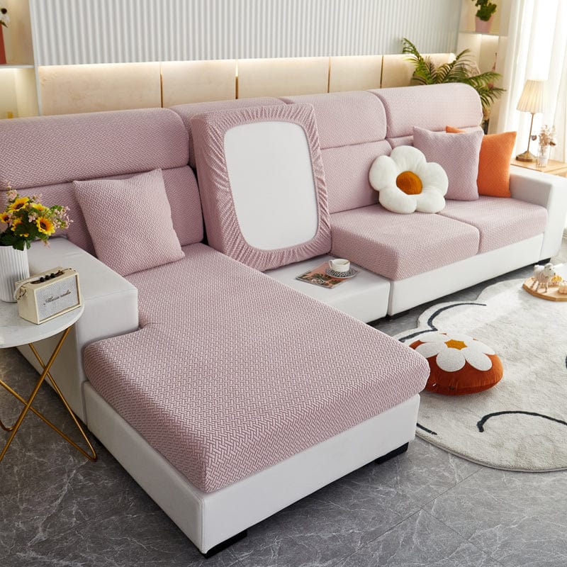 Vue latérale d'un coussin avec housse polaire rose