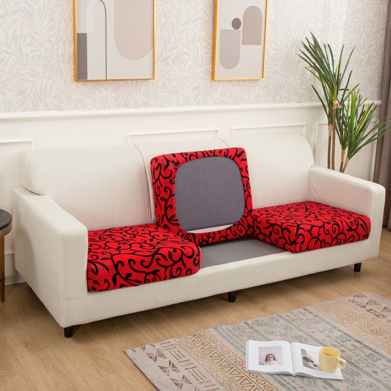Gros plan sur tissu doux rouge, motif abstrait pour coussin