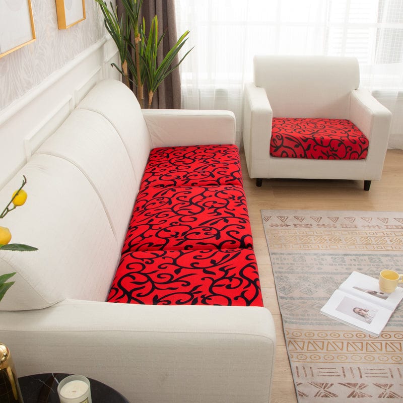 Détail du tissu extensible rouge, résistant aux taches