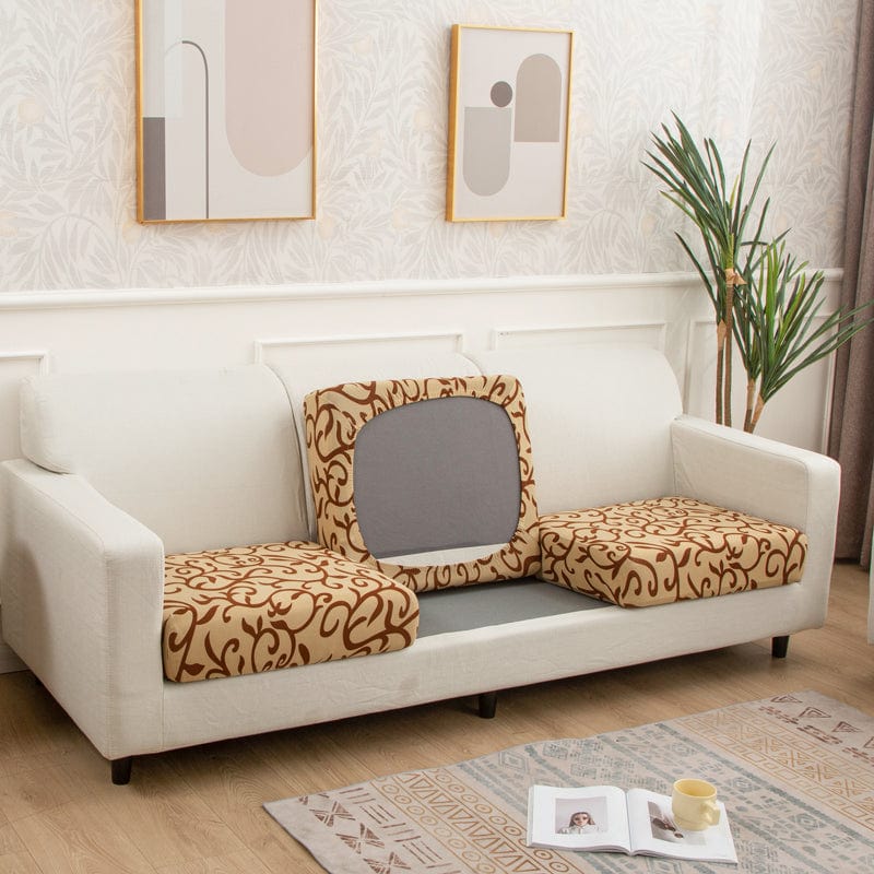 Housse extensible florale sur coussin de canapé