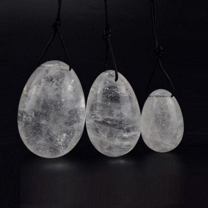 Set de trois œufs de Yoni en cristal de roche, différentes tailles